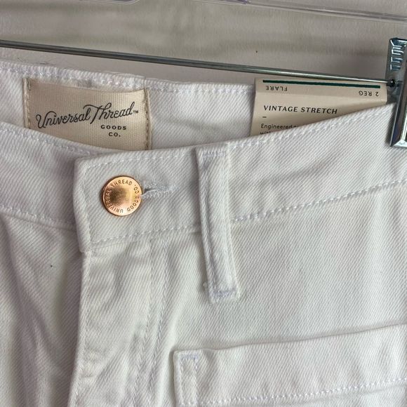 Universal Thread Sz 2 Long Flared Jeans White High Rise Vintage Stretch - Picture 2 of 5